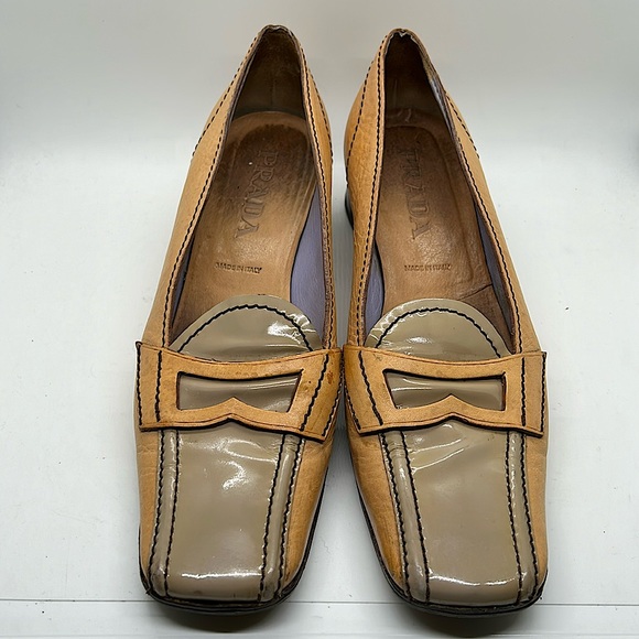 Prada Authenticated Vintage Tan Block Heel Loafer Shoes **Sz 39/US Size 9**🌸🌸 - Picture 2 of 13